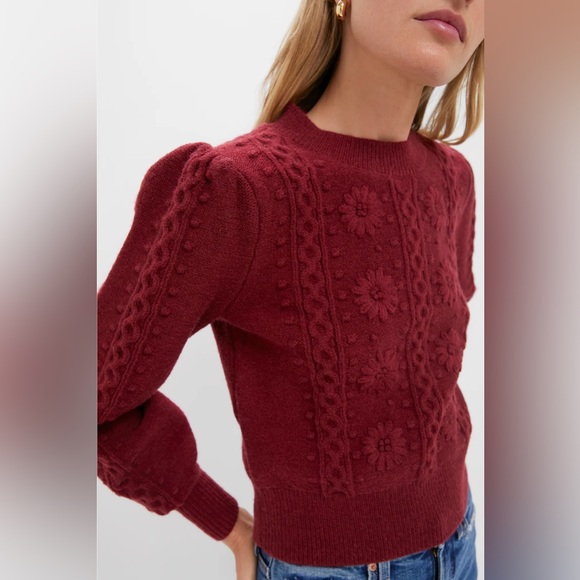 Hyacinth House Sweaters - Hyacinth House Frankie Embroidered Floral Sweater in Merlot Size XL